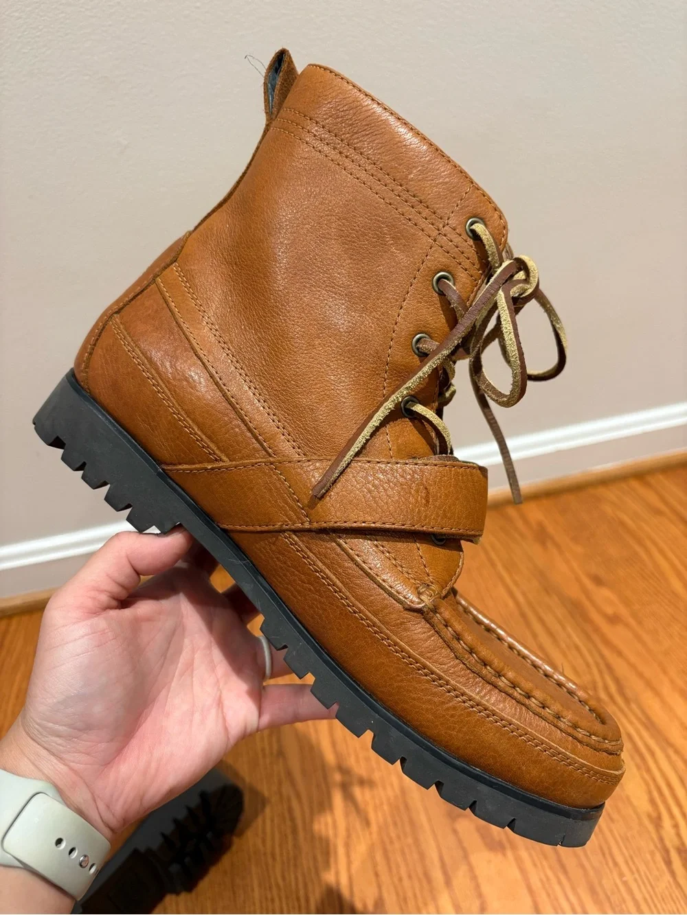 Polo Ralph Lauren Ranger Tumbled Leather Buckle Lug Sole Boots Mens Sz 9